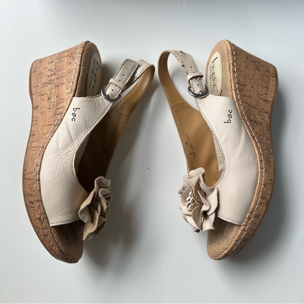 Floral Cream Leather Slingback Wedge Sandals - Picture 5 of 11